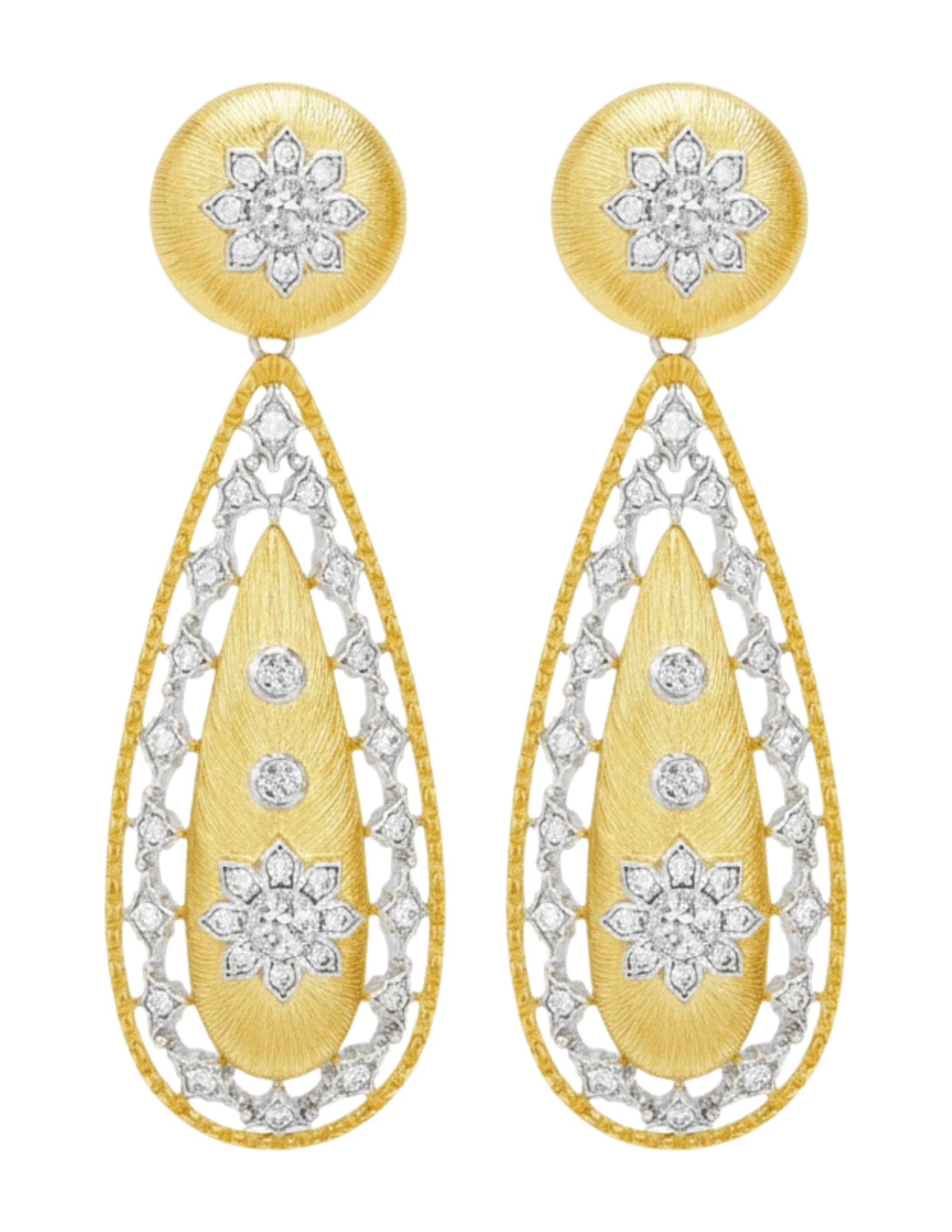 Fleur de Camélia Sofia Dangle Earrings in gold with textured metal and CZ teardrop design