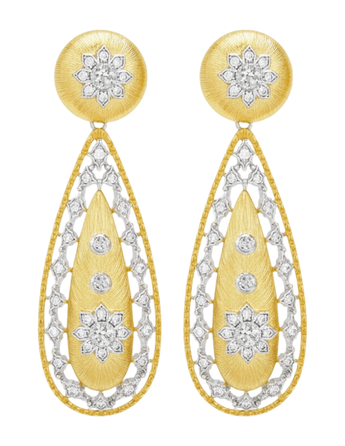 Fleur de Camélia Sofia Dangle Earrings in gold with textured metal and CZ teardrop design