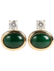 Fleur de Camélia Sutton Earrings in Gold and Green featuring CZ rhinestone posts and green bezel-set gemstones