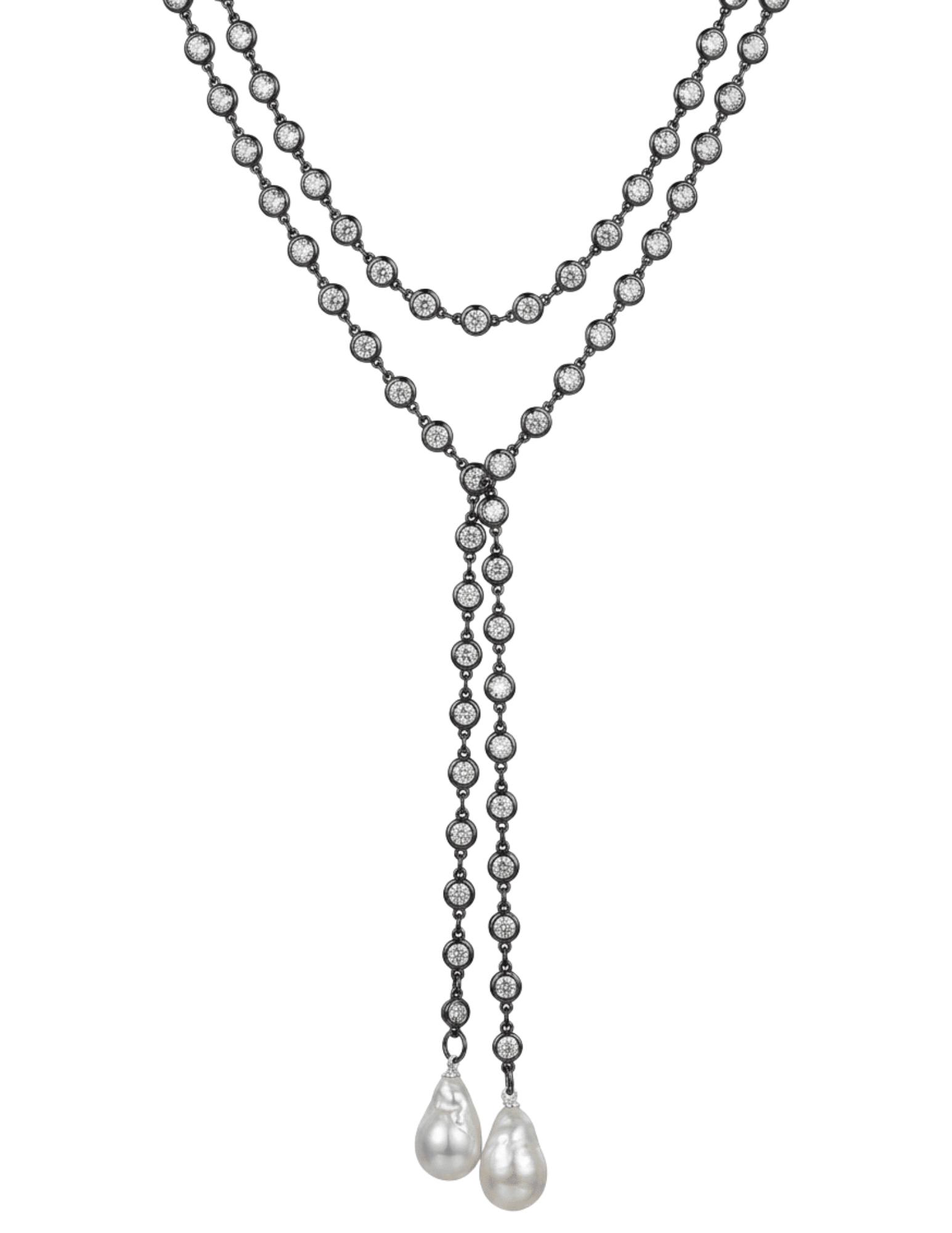 Fleur de Camélia Tatum CZ Pearl Lariat Necklace in Black