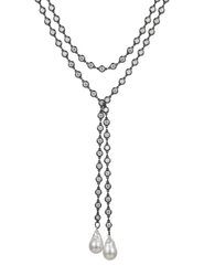 Fleur de Camélia Tatum CZ Pearl Lariat Necklace in Black