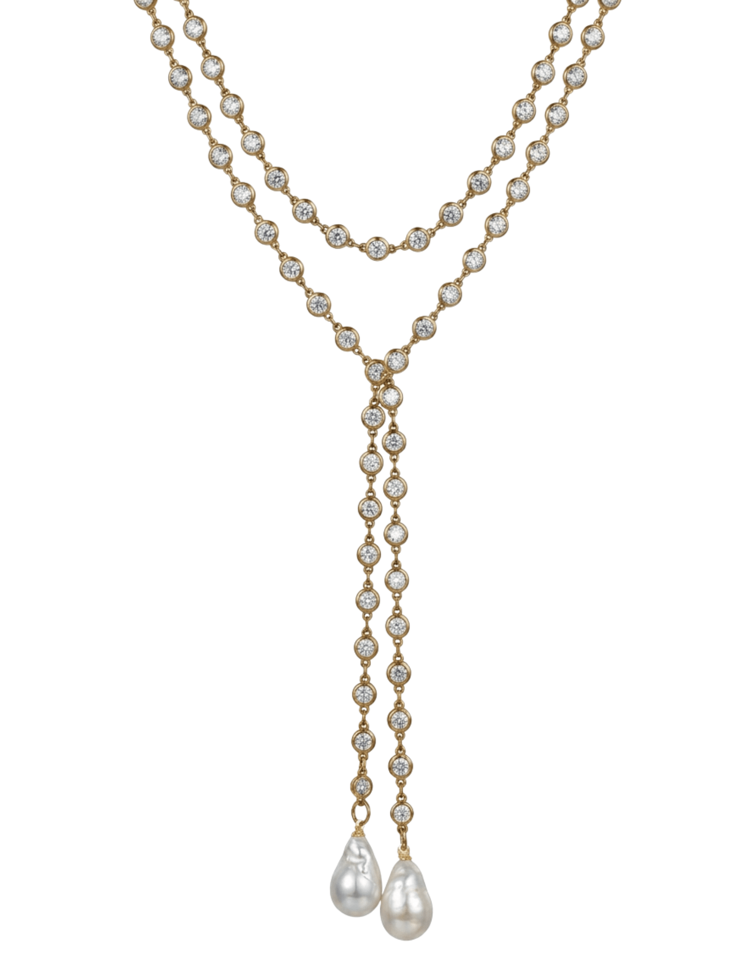 Fleur de Camélia Tatum CZ Pearl Lariat Necklace in Gold