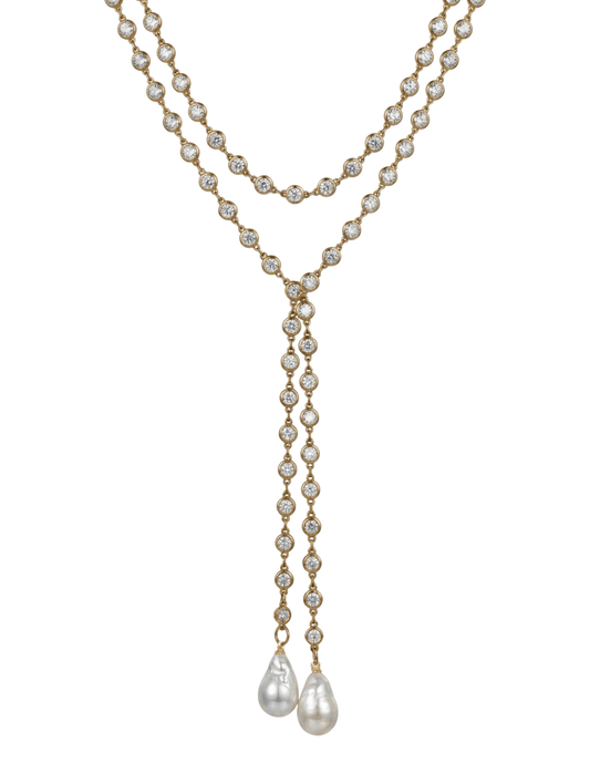 Fleur de Camélia Tatum CZ Pearl Lariat Necklace in Gold