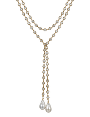 Fleur de Camélia Tatum CZ Pearl Lariat Necklace in Gold