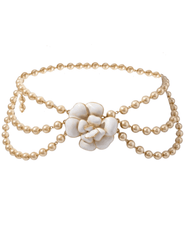 Fleur de Camélia Trina Triple Pearl Chain Belt in gold with three draped pearl strands