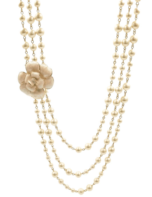 Fleur de Camélia Trina triple pearl long necklace in ivory