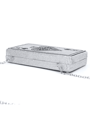 Fleur de Camélia Wynn Crystal Clutch in Silver Multi with Ace of Spades rhinestone design flat