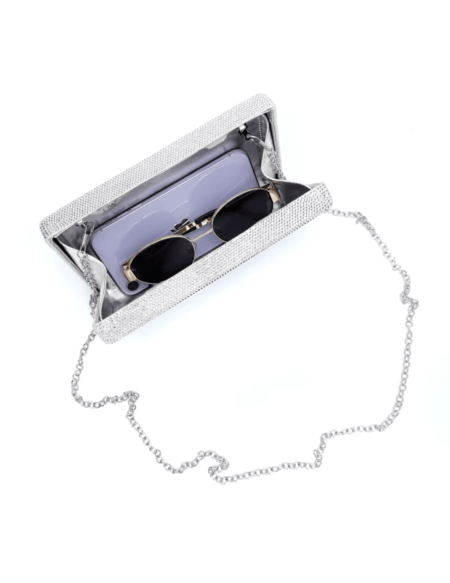 Fleur de Camélia Wynn Crystal Clutch in Silver Multi with Ace of Spades rhinestone design ope