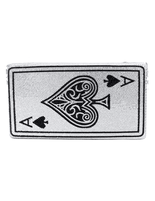 Fleur de Camélia Wynn Crystal Clutch in Silver Multi with Ace of Spades rhinestone design
