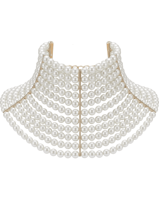 Fleur de Camélia Zola Pearl Collar Necklace with layered white faux pearls and gold-tone detailing.