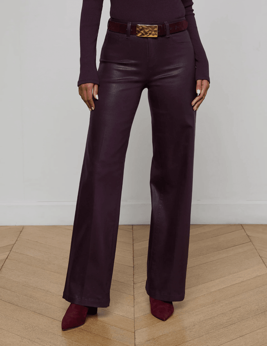 L'AGENCE Scottie Coated High Rise Wide Leg Jeans in Dark Malbec Coated