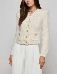 L'AGENCE L'Agence Una Knit Metallic Cardigan in Ivory Gold Multi front view