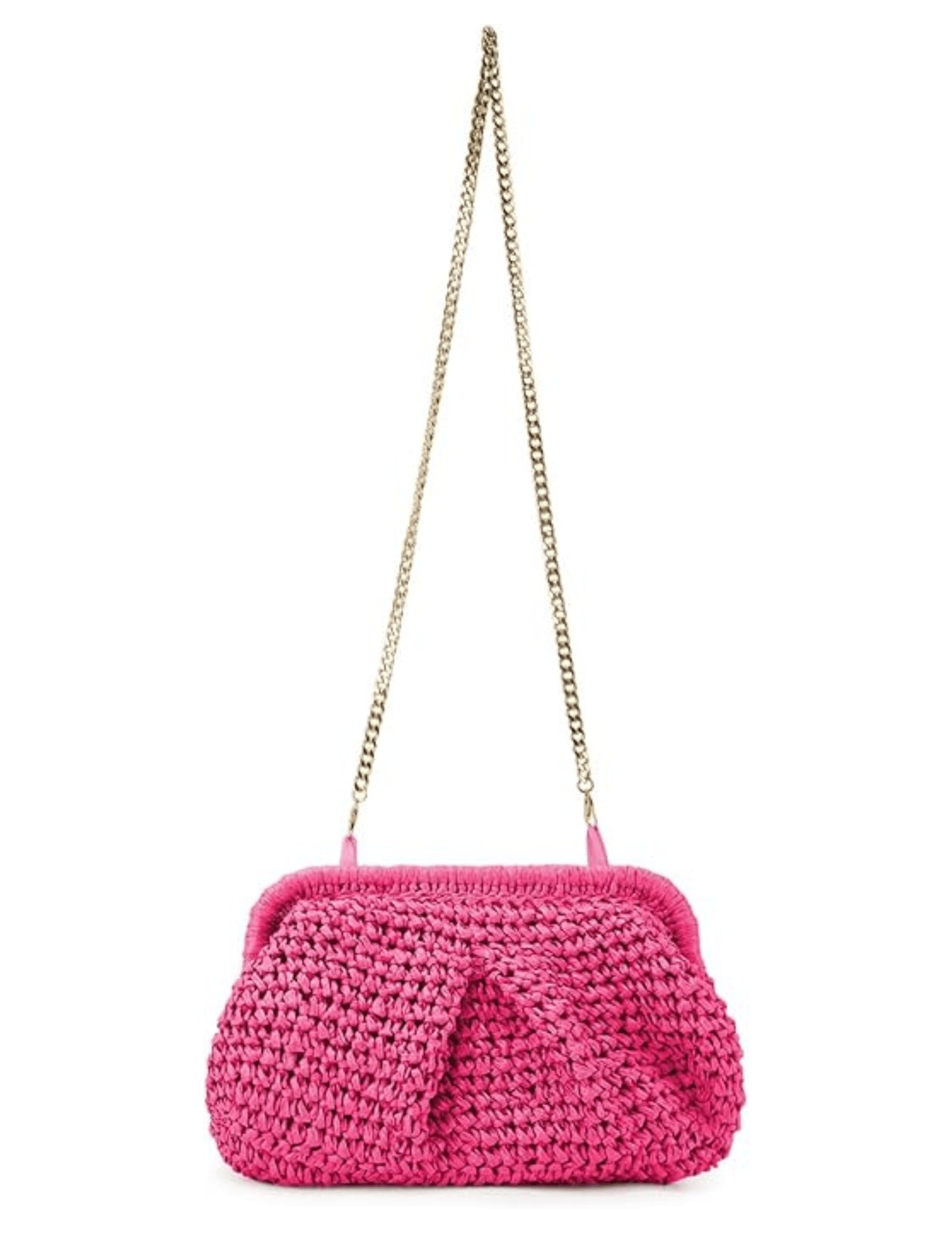 St. Barths August fuchsia woven straw pouch clutch with chain strap