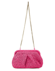 St. Barths August fuchsia woven straw pouch clutch with chain strap