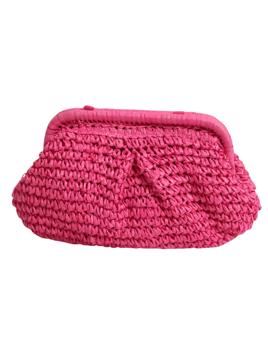 St. Barths August fuchsia woven straw pouch clutch 