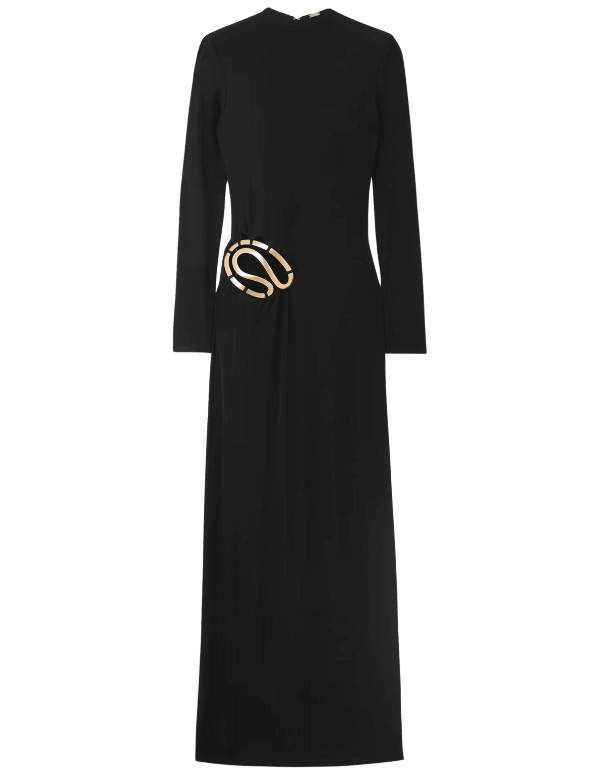 Cult Gaia Jacenta Cut-Out Jersey Gown in black with gold hardware