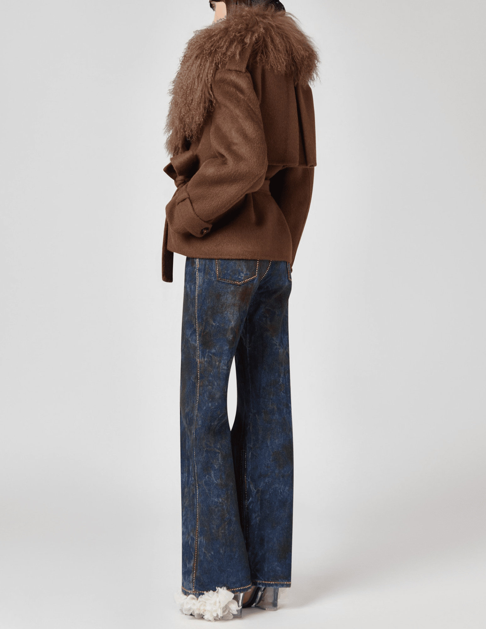 Giuseppe Di Morabito cropped wool trench in brown back view on model