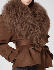 Giuseppe Di Morabito cropped wool trench in brown closeup details