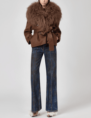 Front view of Giuseppe Di Morabito cropped wool trench in brown