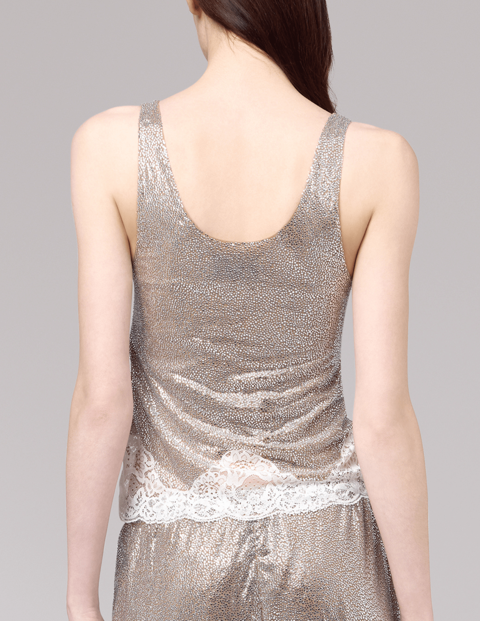 Back view of Giuseppe Di Morabito Embellished Lace Trim Tank Nude