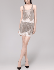 Full body view of Giuseppe Di Morabito Embellished Lace Trim Tank Nude