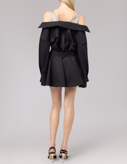 Back view of Giuseppe Di Morabito Embellished Off Shoulder Shirt Dress Black