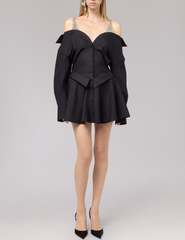 Front view of Giuseppe Di Morabito Embellished Off Shoulder Shirt Dress Black