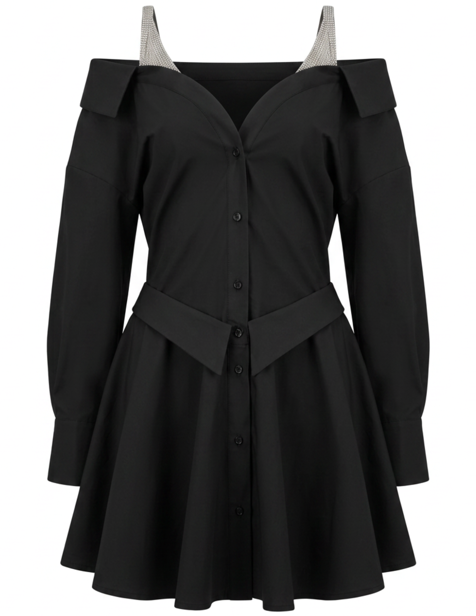 Giuseppe Di Morabito Embellished Off Shoulder Shirt Dress Black