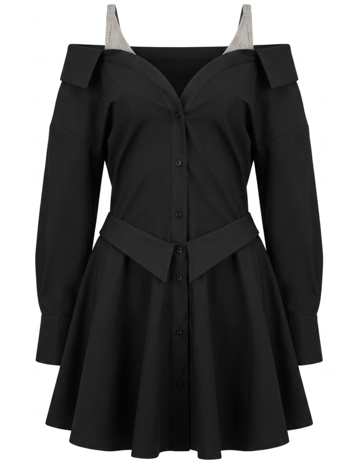 Giuseppe Di Morabito Embellished Off Shoulder Shirt Dress Black