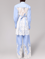 Back view of Giuseppe Di Morabito High-Lo Lace Back Shirt Blue White Stripe