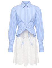 Giuseppe Di Morabito High-Lo Lace Back Shirt Blue White Stripe