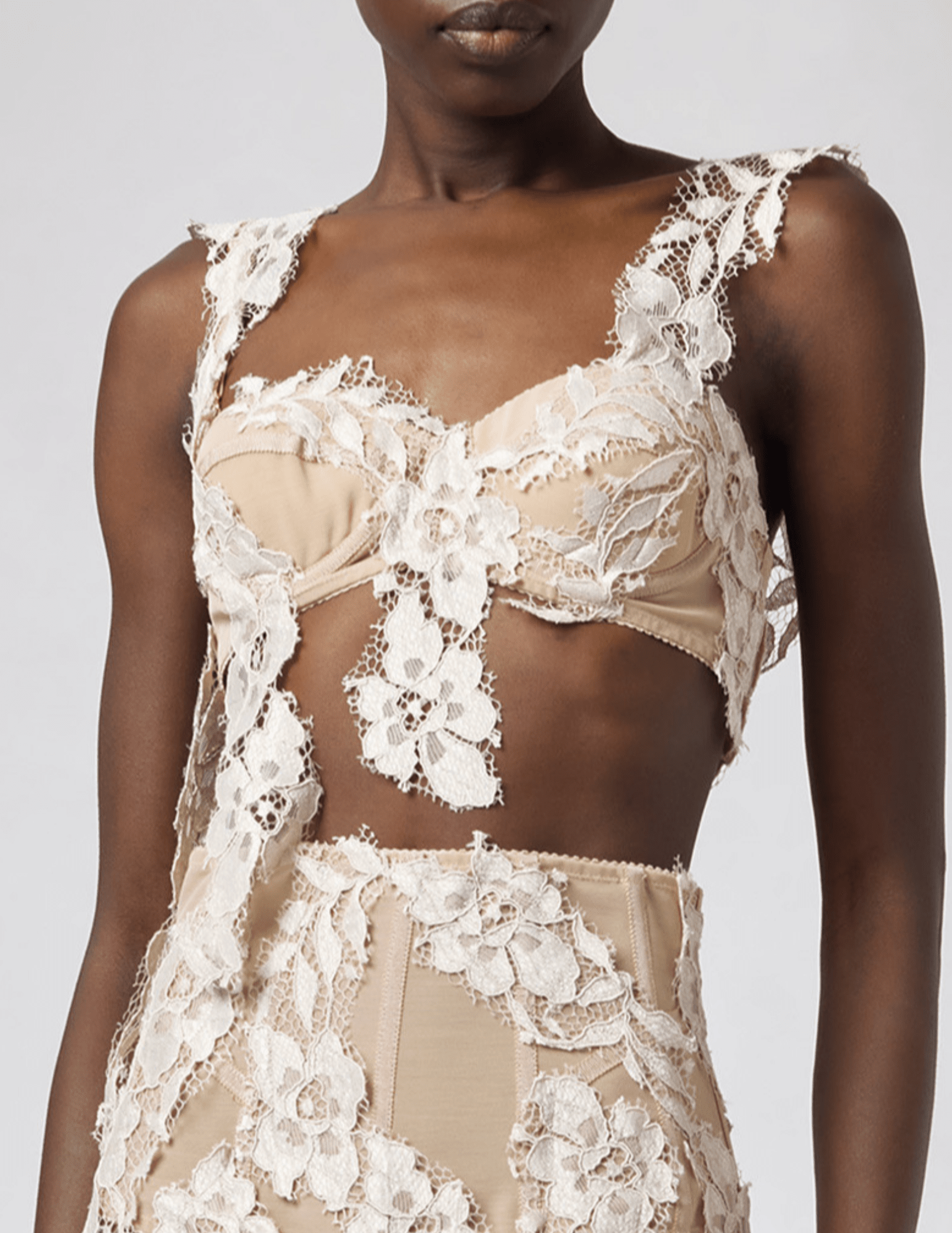 Front view of Giuseppe Di Morabito Lace Bra Top Cream