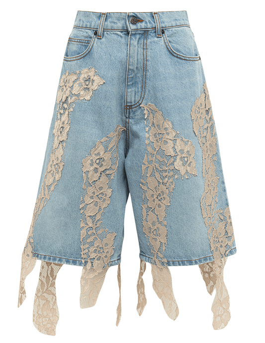 Giuseppe Di Morabito Lace Detail Denim Shorts Light Blue Nude