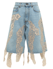 Giuseppe Di Morabito Lace Detail Denim Shorts Light Blue Nude