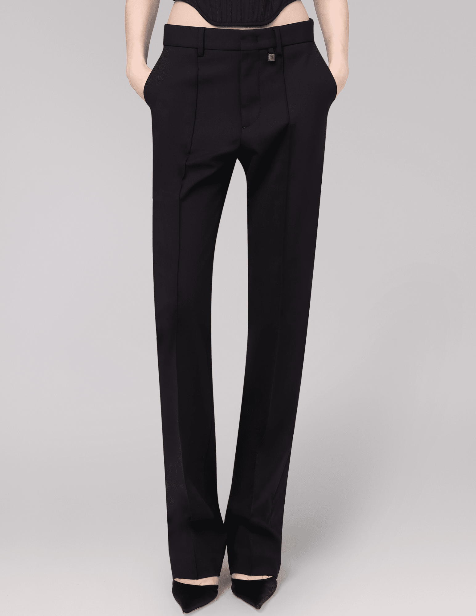 Front view of Giuseppe Di Morabito Slim Mid Rise Trouser Black