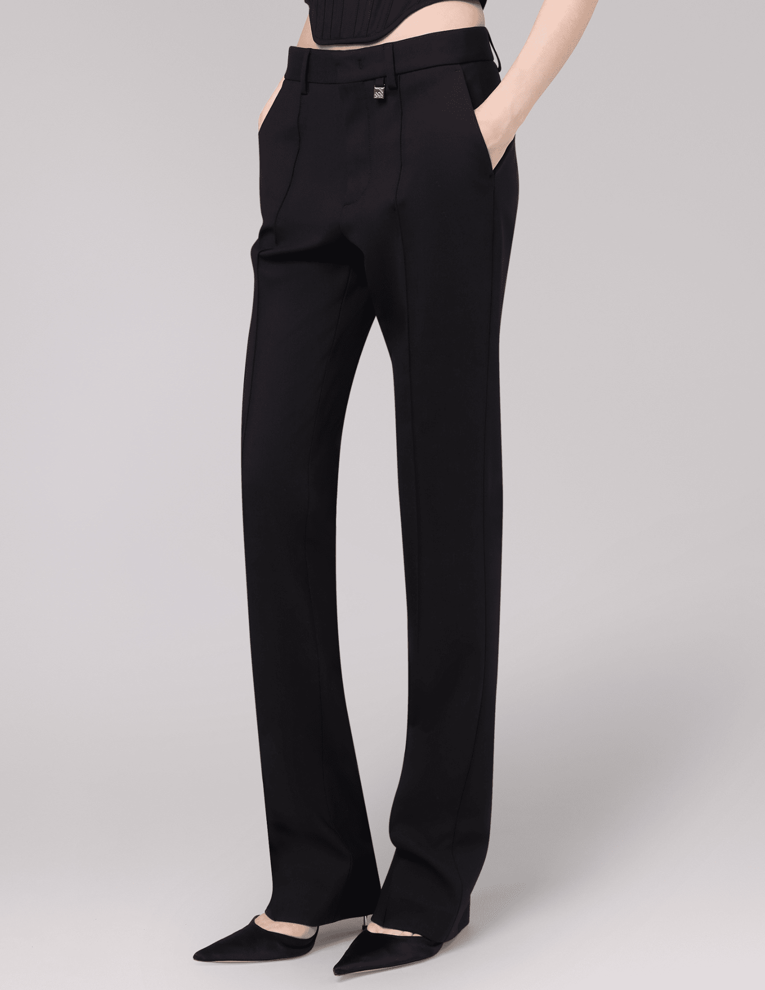 Side view of Giuseppe Di Morabito Slim Mid Rise Trouser Black