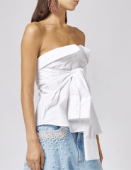 Side view of Giuseppe Di Morabito Strapless Tie Front Shirt Top White