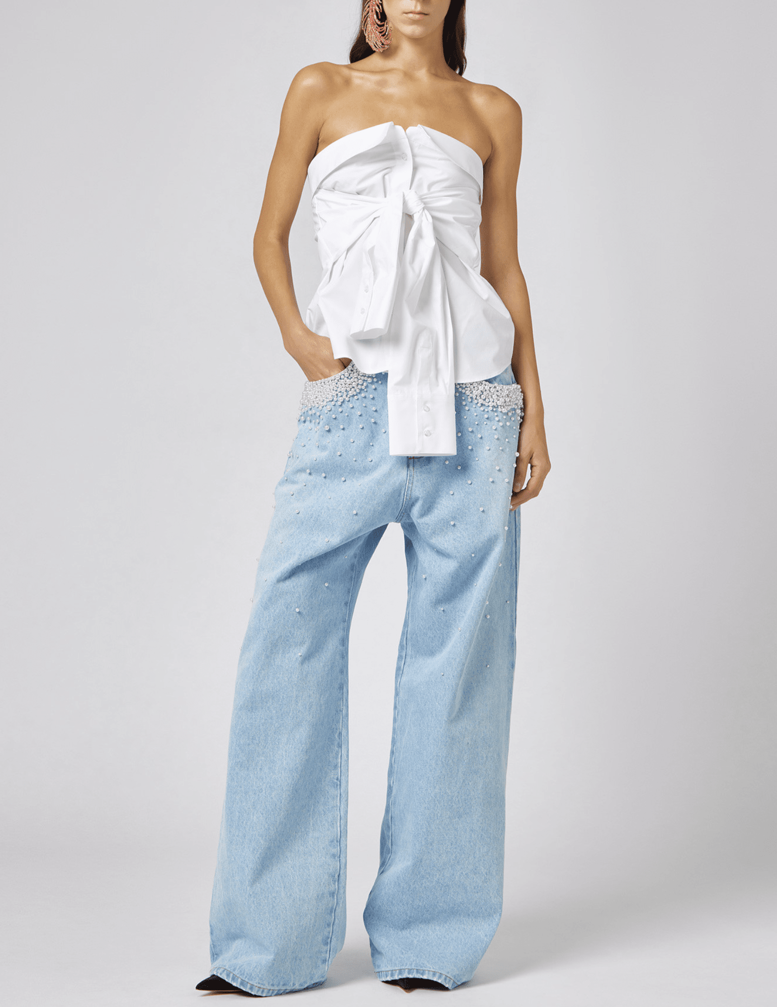Giuseppe Di Morabito Strapless Tie Front Shirt Top White full body