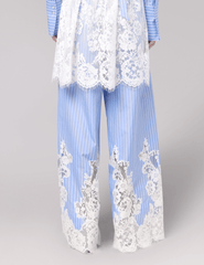 Back view of Giuseppe Di Morabito Wide Leg Lace Trim Pant Blue White Stripe