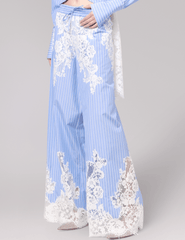 Side view of Giuseppe Di Morabito Wide Leg Lace Trim Pant Blue White Stripe