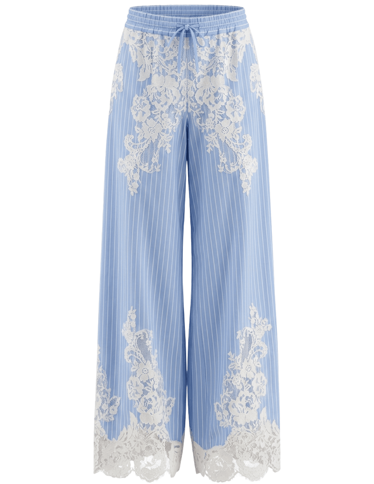 Giuseppe Di Morabito Wide Leg Lace Trim Pant Blue White Stripe