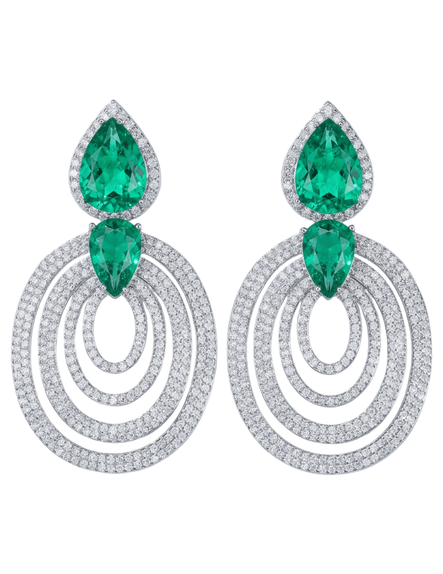 Fleur de Camélia Elena CZ Drop Earrings in Green and Silver