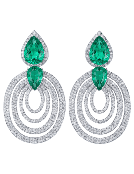 Fleur de Camélia Elena CZ Drop Earrings in Green and Silver