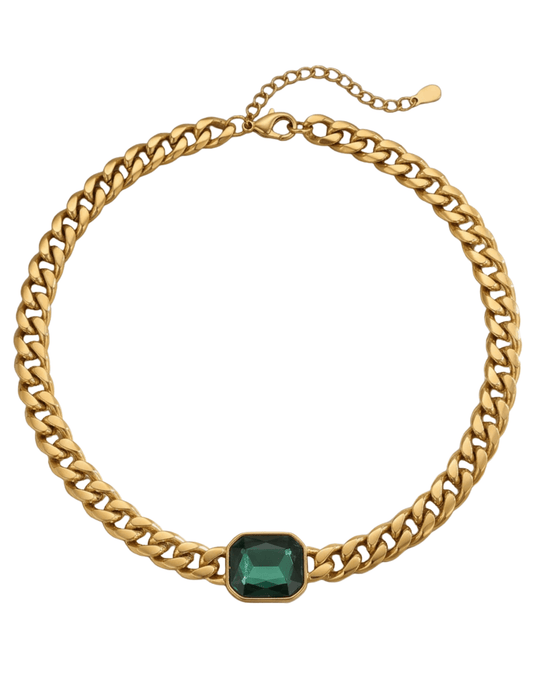 Fleur de Camélia Dawn Collar Chain Necklace in Green and Gold
