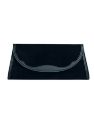 Hunting Season Opera black suede clutch with Western-inspired curved leather trim