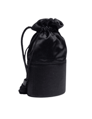 Side view of Hunting Season Lola satin bucket bag in black