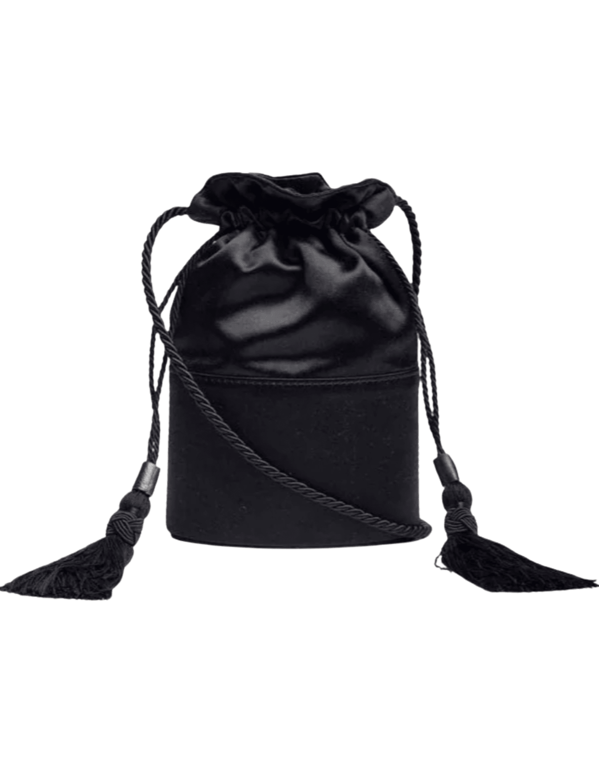 Hunting Season The Lola black satin bucket bag with drawstring tassels