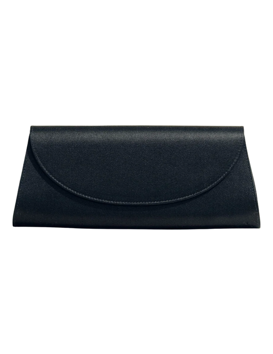Hunting Season The Opera black satin clutch with curved front flap