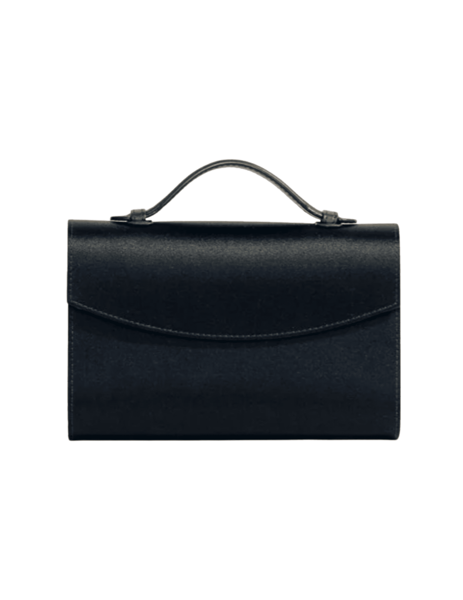 Hunting Season The Top Handle black satin clutch with structured silhouette and curved flap