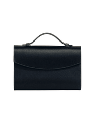 Hunting Season The Top Handle black satin clutch with structured silhouette and curved flap